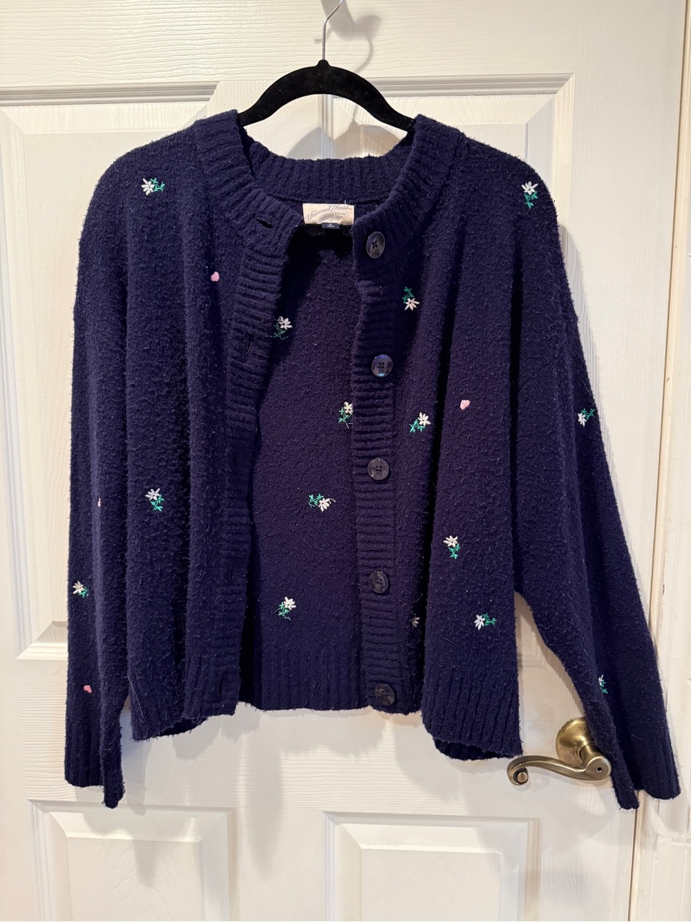 Universal Thread Navy Blue Floral Embroidered Button-Front Cardigan Sweater